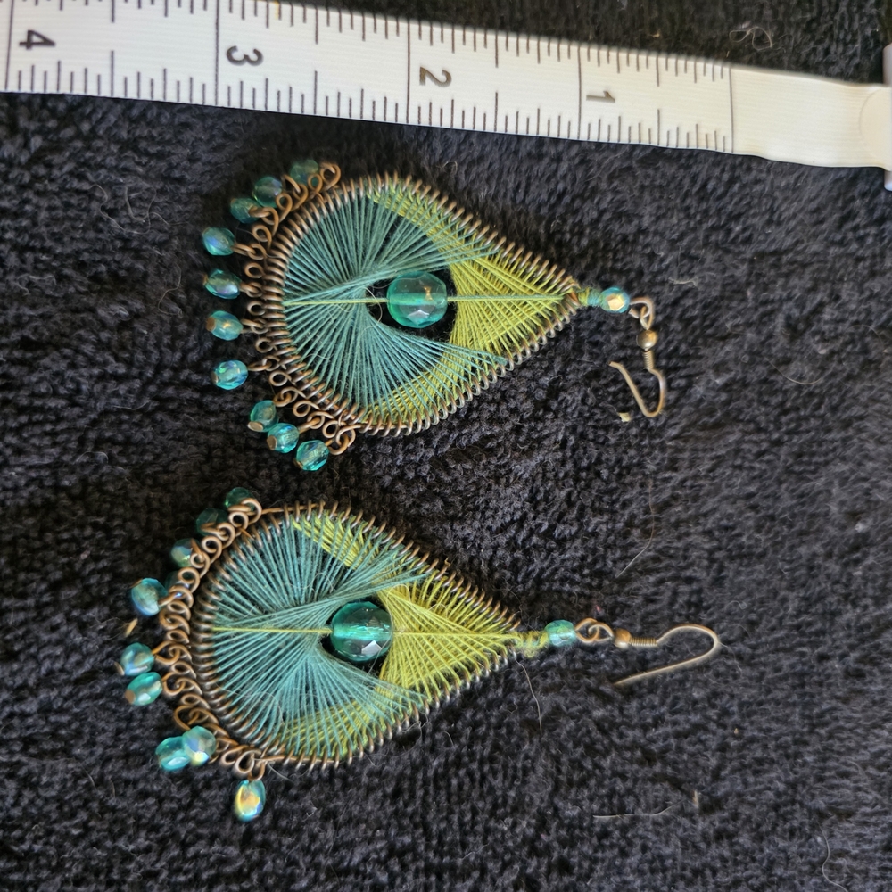 Elegant Green and Gold Teardrop Earrings Purchased In Barcelona.